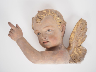 Vente aux enchères Sculpture en stuc polychrome "ange". (petits accidents) Dim. 25 x 35 c