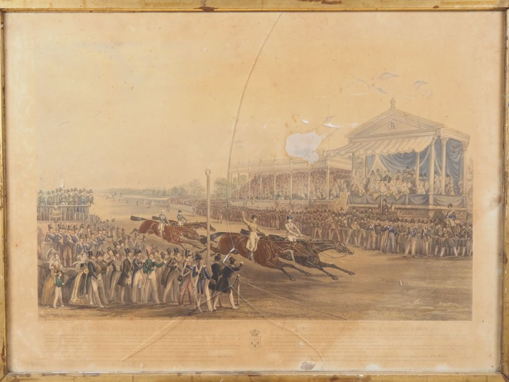 Trois différentes gravures anglaises en couleurs XIXème.  "Chantilly, 