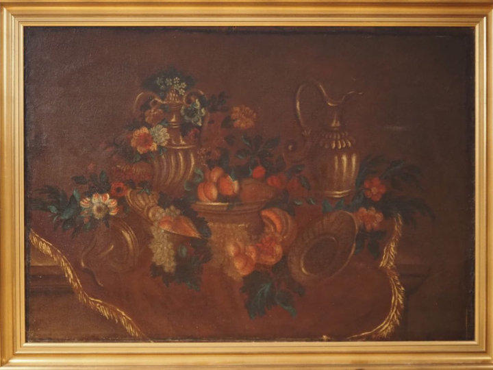 Ecole française XVIIème.  "nature morte" Paire de hauts de portes  Dim
