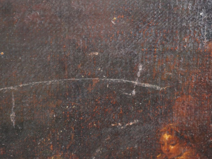 Ecole hollandaise XVIIème. "enfant et son chien" Huile sur toile marou