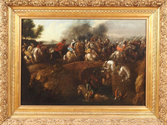 Vente aux enchères Ecole française XVIIème. "choc de cavalerie"  Huile sur toile  Dim. 55