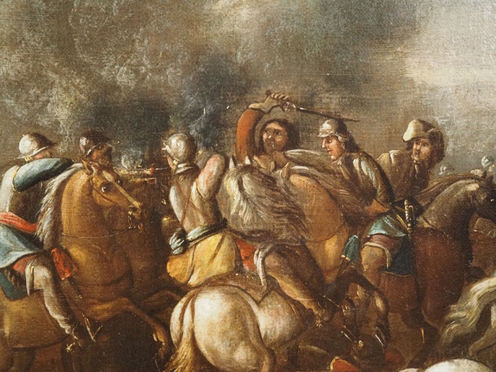 Ecole française XVIIème. "choc de cavalerie"  Huile sur toile  Dim. 55