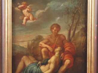 Vente aux enchères Ecole française XVIIème. "Scène mythologique" Huile sur toile Dim. 45 