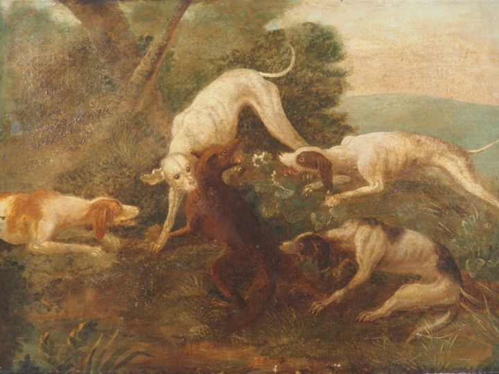 Ecole française vers 1740, suiveur de Jean-Baptiste Oudry.  "Scène de 
