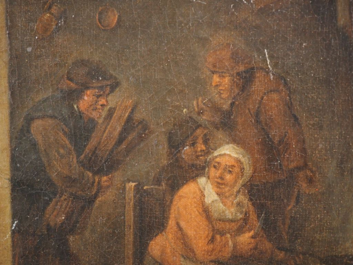 Ecole française XVIIIème, TENIERS (d'après). "Scène de taverne" Huile 