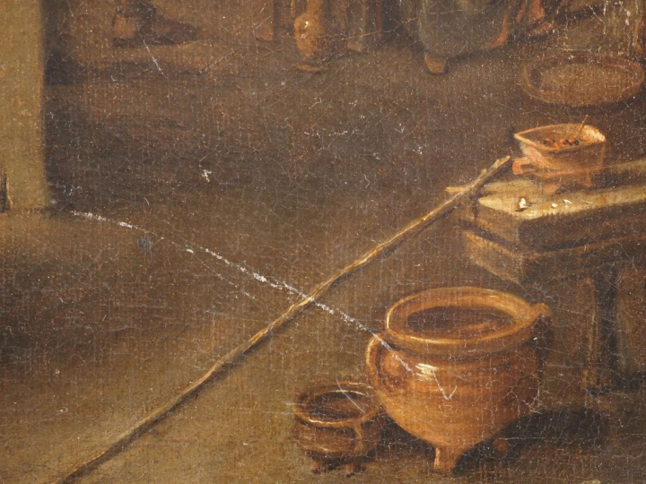 Ecole française XVIIIème, TENIERS (d'après). "Scène de taverne" Huile 