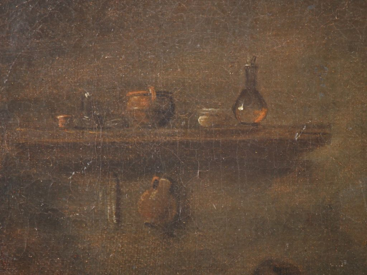 Ecole française XVIIIème, TENIERS (d'après). "Scène de taverne" Huile 