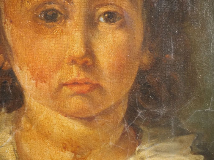 Ecole française XVIIIème.  "Portrait d'enfant en médaillon".  Huile su