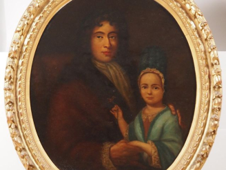 Vente aux enchères Ecole française dans le goût du XVIIIème.  "portrait d'homme et de son