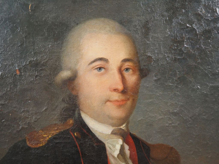 Ecole française fin XVIIIème début XIXème.  "portrait de militaire" Hu