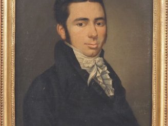Vente aux enchères PERINET.  "portrait d'homme au jabot" Huile sur toile, signée en bas à