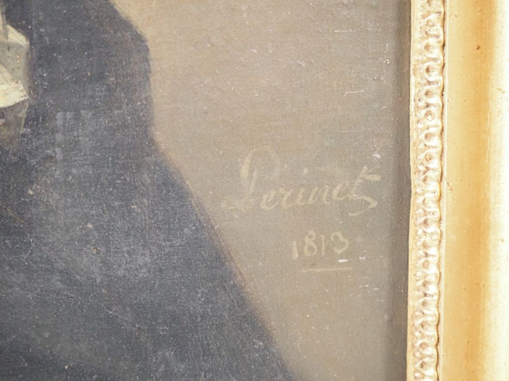 PERINET.  "portrait d'homme au jabot" Huile sur toile, signée en bas à
