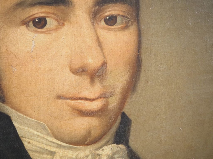 PERINET.  "portrait d'homme au jabot" Huile sur toile, signée en bas à