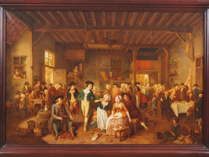 Jean Baptiste MADOU. (attribué à). "Scène d'auberge" Huile sur toile D