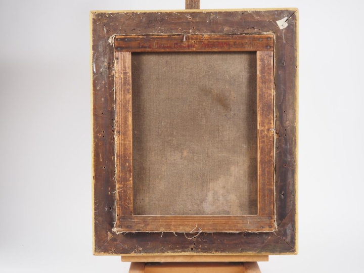 Ecole XIXème.  "portrait de profil de jeune femme au chapeau" Huile su