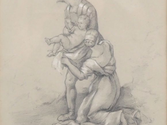 Vente aux enchères Ecole française XIXème.  "légionnaire romain et sa famille" Dessin au 