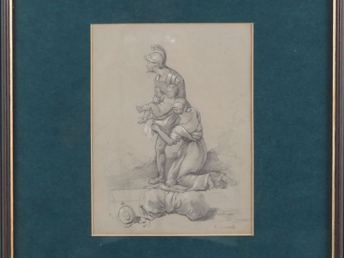 Ecole française XIXème.  "légionnaire romain et sa famille" Dessin au 