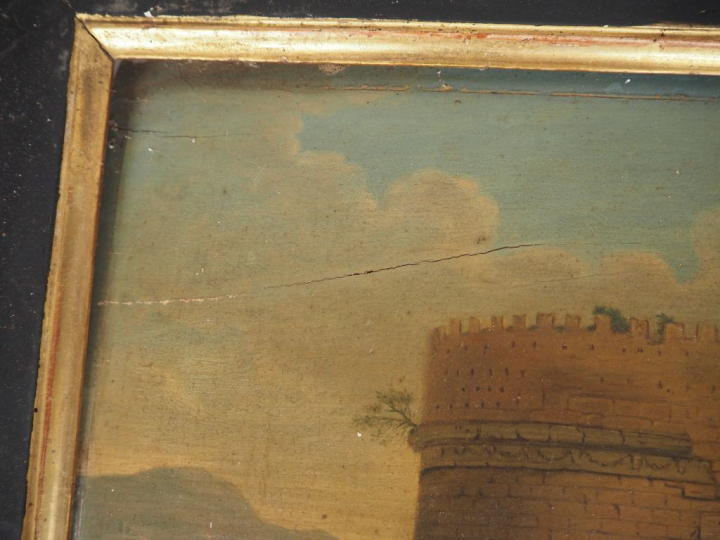 Ecole italienne XIXème.  "paysages animés"  Paire d'huiles sur panneau