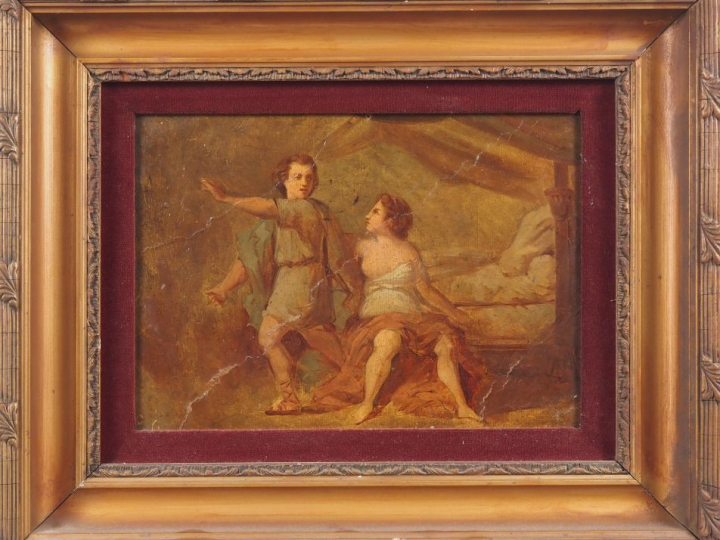 Ecole française XIXème.  "personnage à l'antique, étude" Huile sur pap