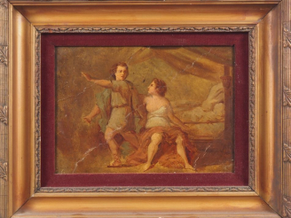 Vente aux enchères Ecole française XIXème.  "personnage à l'antique, étude" Huile sur pap