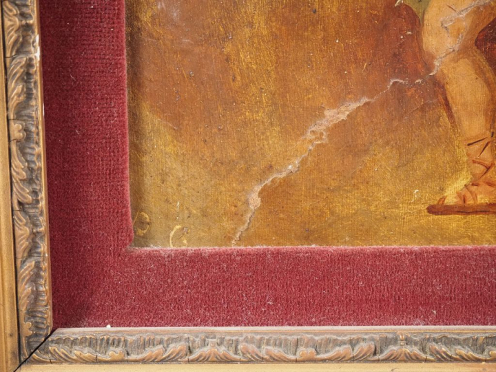 Ecole française XIXème.  "personnage à l'antique, étude" Huile sur pap