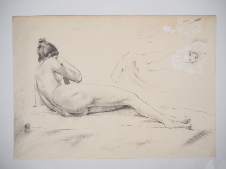 Ecole française XIXème. Suite de 8 dessins au crayon (4 d'entre d'eux 