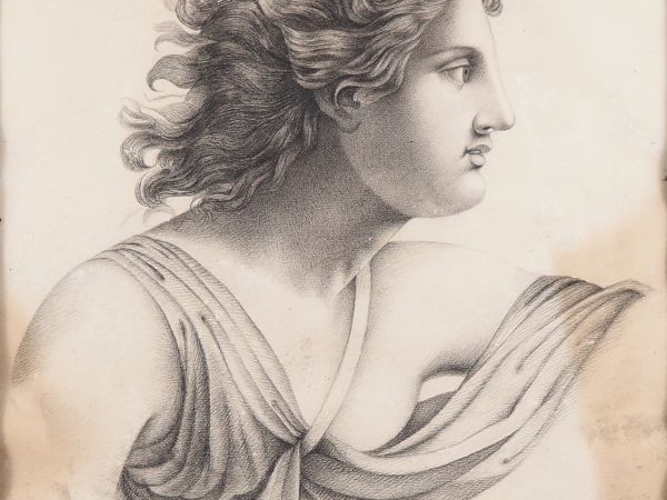Ecole française XIXème. "Etude de personnage" Dessin au fusain Dim. 48