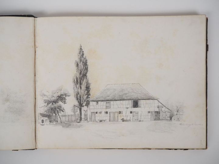 Carnet de 31 dessins XIXème. "paysages" et "vues d'habitations en Alsa