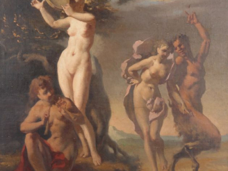 Vente aux enchères Ecole française XIXème.  "Bacchanales" Huile sur toile marouflée sur c