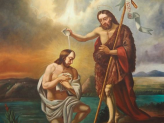Vente aux enchères Ecole française XIXème.  "Le baptême du Christ"  Grande huile sur toil