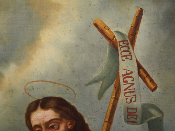 Ecole française XIXème.  "Le baptême du Christ"  Grande huile sur toil