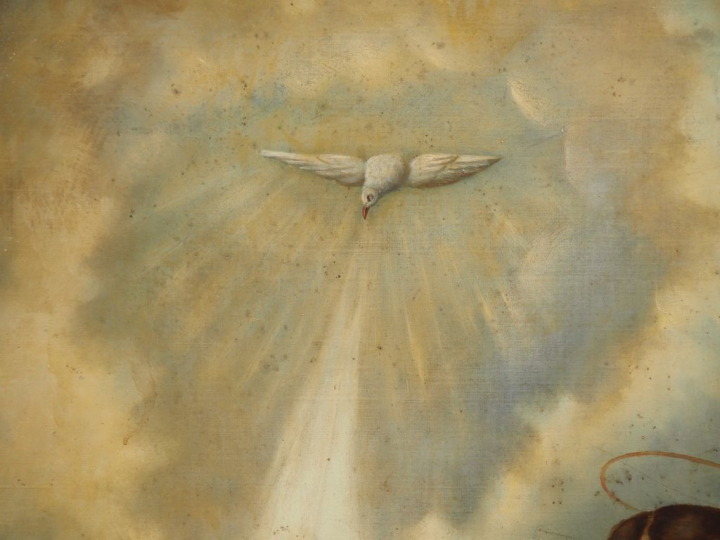 Ecole française XIXème.  "Le baptême du Christ"  Grande huile sur toil