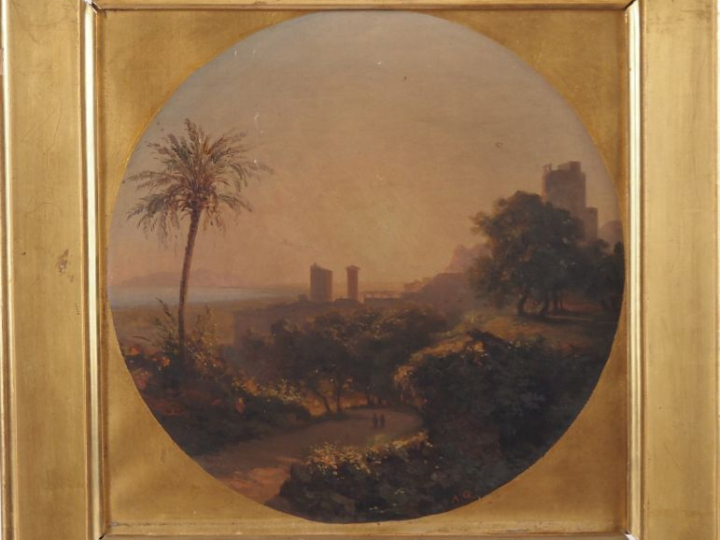Ecole italienne ou française XIXème.  "vues des paysages d'Italie anim