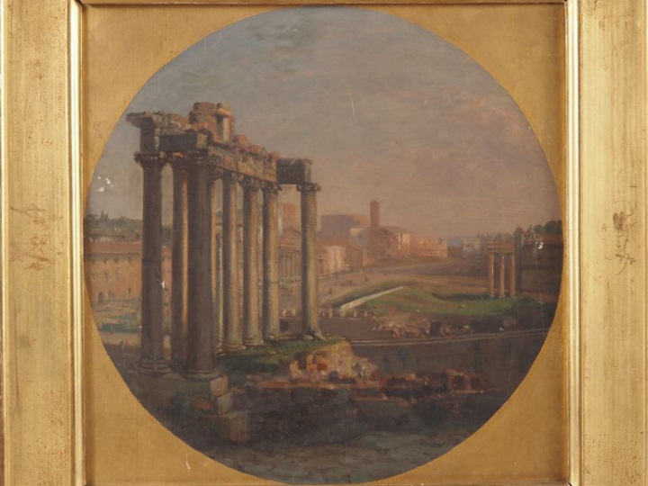 Ecole italienne ou française XIXème.  "vues des paysages d'Italie anim