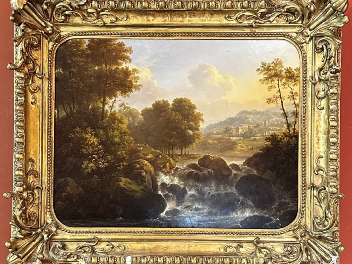 STORELLI.  "Grand paysage italien animé à la cascade"  Huile sur toile