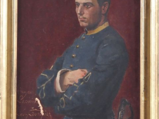 Vente aux enchères Léon COUTURIER.  "Portrait d'officier" Huile sur toile, signée en bas 