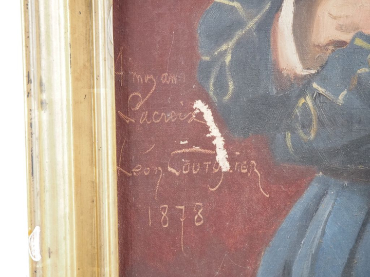 Léon COUTURIER.  "Portrait d'officier" Huile sur toile, signée en bas 