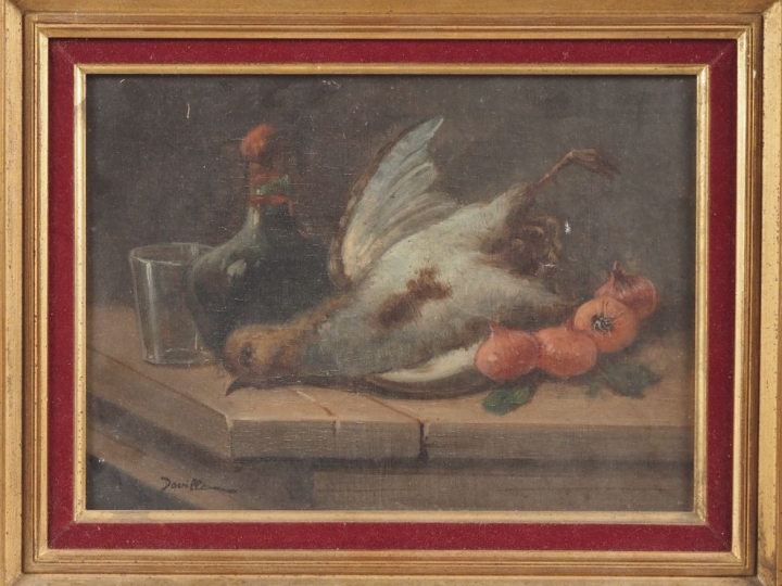 DEVILLE.  "nature morte" Huile sur toile, signée en bas à gauche Dim. 