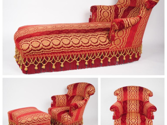 Vente aux enchères Mobilier de salon Napoléon III, garniture de velours cramoisi comprena