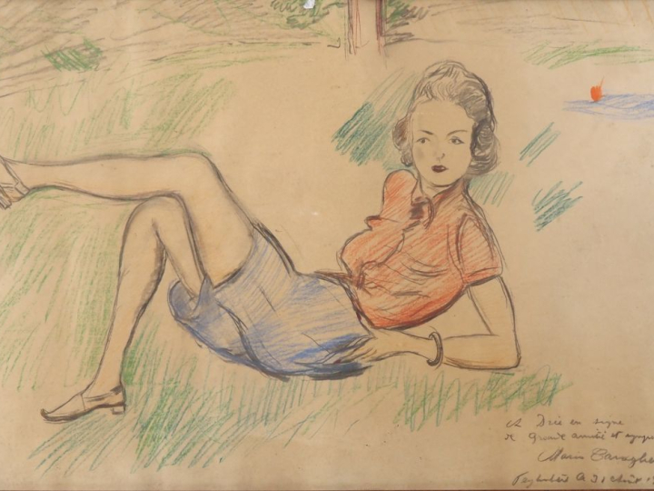 Mario CAVAGLIERI.  "Portrait de Drée" Dessin, signé en bas à droite dé