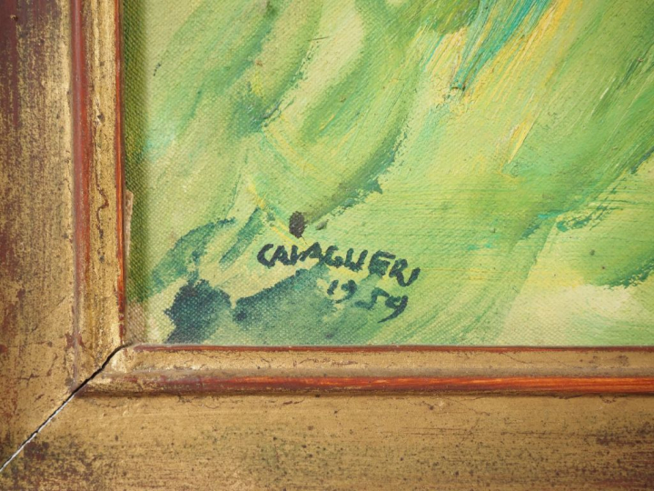 Mario CAVAGLIERI.  "Paysage et ferme" Huile sur toile, signée en bas à