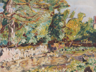 Vente aux enchères Mario CAVAGLIERI.  "Cour de ferme au soleil" Huile sur toile, signée e