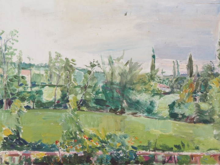 Mario CAVAGLIERI.  "paysage de Peyloubère" Huile sur toile, signée en 