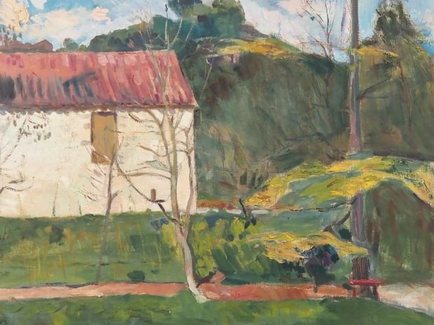 Mario CAVAGLIERI.  "La leçon de Cézanne" Huile sur toile, signée en ba