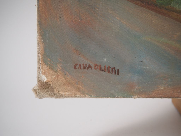 Mario CAVAGLIERI.  "La leçon de Cézanne" Huile sur toile, signée en ba