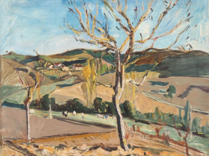Mario CAVAGLIERI.  "Paysage"  Huile sur toile, signée en bas à gauche 