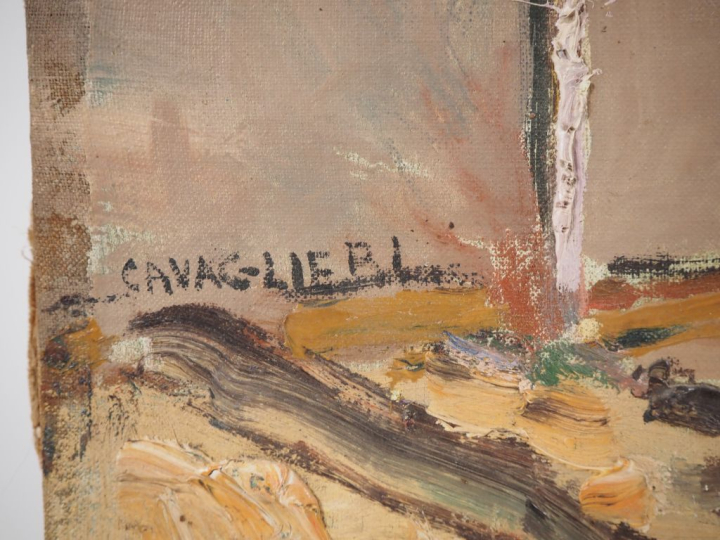 Mario CAVAGLIERI.  "Paysage"  Huile sur toile, signée en bas à gauche 