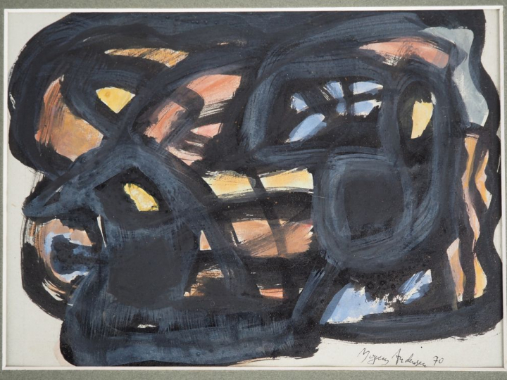 Mogens ANDERSEN.  "composition abstraite" Gouache sur papier, signée e