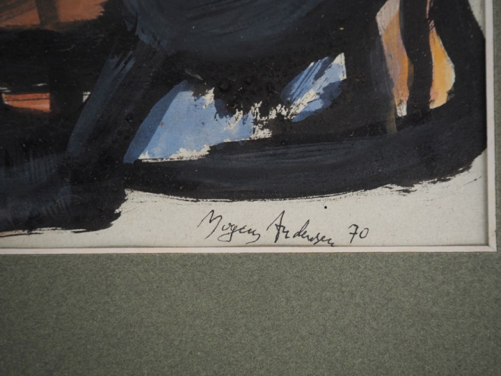 Mogens ANDERSEN.  "composition abstraite" Gouache sur papier, signée e