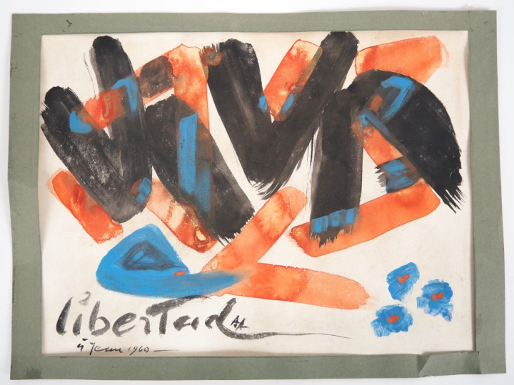 Angel ALONSO. "libertat"  Gouache sur papier, monogrammée en bas à gau